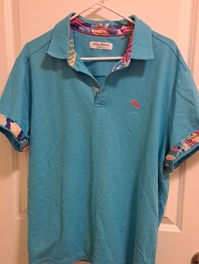 Tommy Bahama Turquoise Polo with Tropical Trim